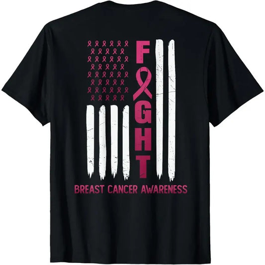 Fight USA FLAG on the BACK Breast Cancer Awareness T-Shirt made in usa