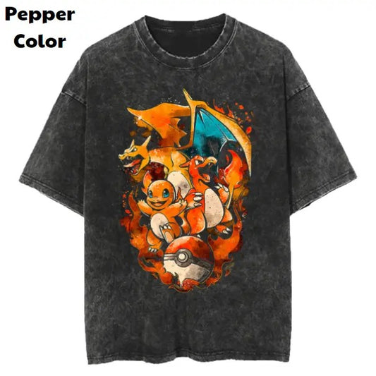 Fire Evolution Sushi Vintage Tee, Charizard T-Shirt, Pokemon Tee, Anime Shirt, Animation Graphic Tees, Gym Shirt, Unisex T-Shirt