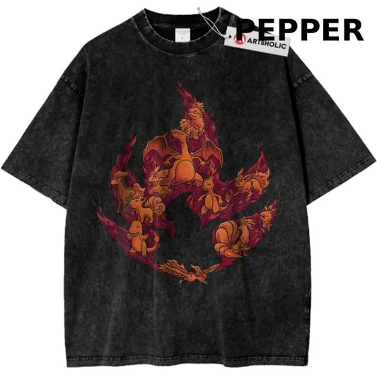 Fire-Type Pokemon Shirt, PKM Shirt, Anime Shirt, Vintage T-Shirt