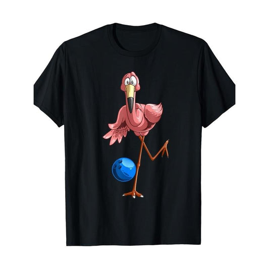 Flamingo Bowling Enthusiast Men's T-Shirt - 100% Cotton, Casual Fit with Short Sleeves & Crew Neck, Perfect Gift for Bird Lovers made in usa