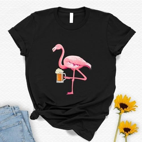 Flamingo Shirt,Flamingo Drinking Beer T-Shirt,Animal Lovers Tee,Pink Flamingo T Shirt,Summer Season Gift,Kids Birthday Gift,Drinking Alcohol  made in usa