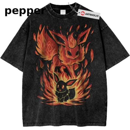 Flareon Shirt, Eevee Shirt, Pokemon Shirt, PKM Shirt, Anime Shirt, Vintage Tee Menswear Top Underwear Tshirt Round Neck Shortsleeve