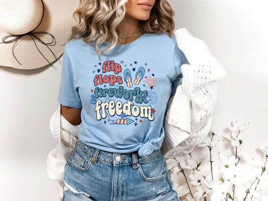 Flip Flops Fireworks Freedom T-Shirt, Fourth Of July Tee Shirt, USA Independence Day Sweatshirt, Memorial Day Shirt, Patriotic Shirt