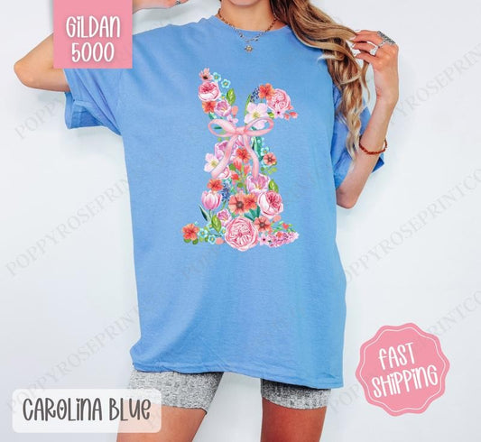 Floral Bunny Shirt Gildan, Cute Easter Tee, Trendy Bunny Women's Tshirt Plus Sizes, Gift for Herstyle{n002}2