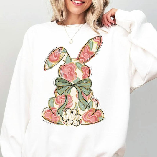 Floral Easter Sweatshirt, Easter Shirt, Coquette Bow Easter Tshirt, Easter Rabbit Shirt, Easter Shirts for Women, Easter Bunny Shirt