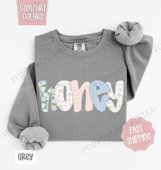 Floral Honey Comfort Colors Sweatshirt, Cute Spring Grandma Sweater, Coquette Honey Crewneck