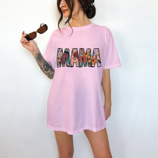 Floral MAMA - T-Shirt, Floral Graphic, Mother's Day, Gift Idea, Relaxed Fit, Casual Apparel, Cute Top, Great with Jeans, All Seasons, Fun Style, Comfortable Shirt