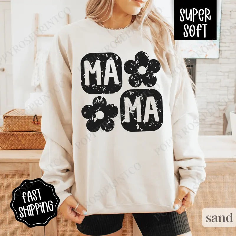 Floral Mama Sweatshirt, Cute Women's Crewneck, Trendy Women's Sweater