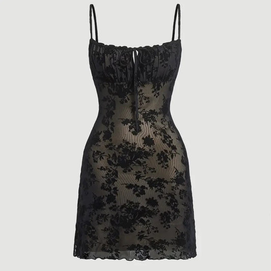 Floral Print Ruched Cami Dress Spaghetti Strap Tie Front Bodycon Mini DressesY2K