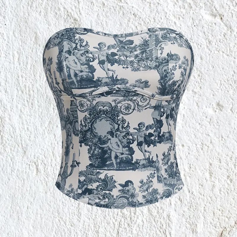 Floral Print Tube Crop Top Sleeveless Strapless Corset TopsY2K