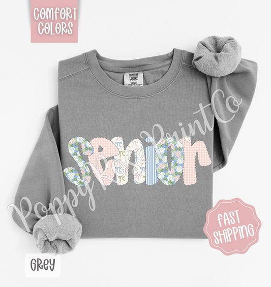 Floral Senior Comfort Colors Sweatshirt, Cute Spring Graduation Sweater, Coquette Flower Crewneck, Gift for Her