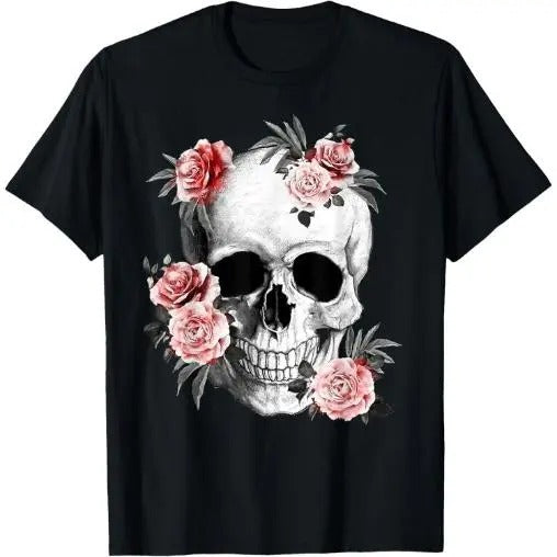 Floral Sugar Skull Rose Flowers Mycologist Gothic Goth T-Shirt  Made in USA
