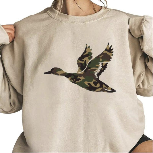 Flying Mallard Duck Camo Hunting Season 2025 Sweatshirt Unisex National Hunting Day Hoodie T-Shirt Cotton Womenswear