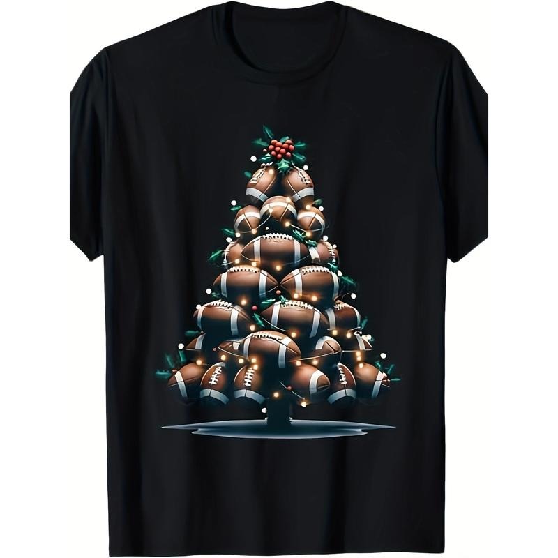 Football Christmas tree, sports enthusiast player T-shirt made in usa