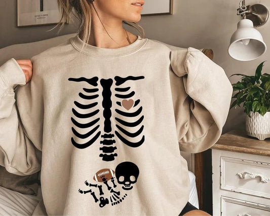 Football Pregnancy Sweatshirt, Skeleton Halloween Maternity Shirt, Funny Football Mama To Be Sweater, Football Team Fall Gift for New Mom