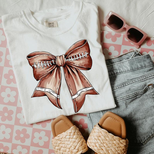 Football Shirt, Football Mom Shirt, Football with Coquette Bow T-Shirts for Women, Fall Shirt, Football Season