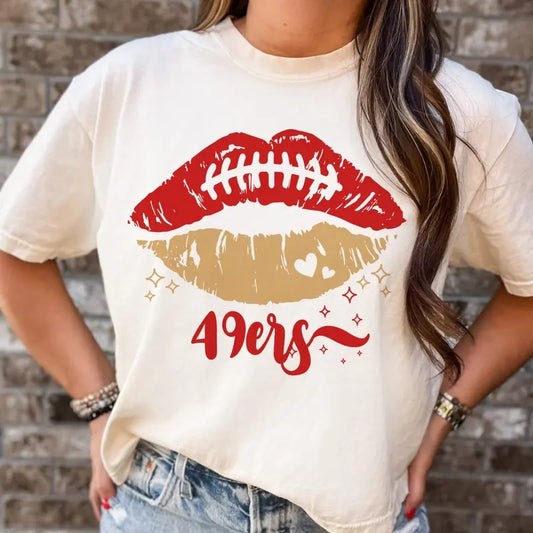 Football Team Tees Lip Football Team Colors Tshirts Football Lips Womens T-Shirts Sports Lip Tshirt Game Day Tees Favorite Team Football Tees Casual Cotton