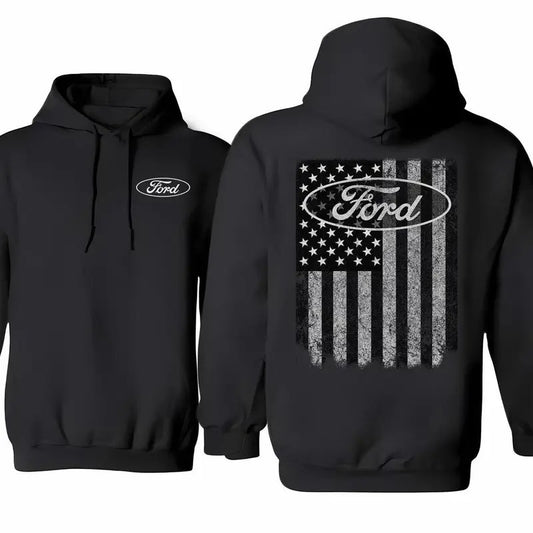 Fordd Oval Logo Camo American Flag Black Hoodie, Unisex And Inclusive, Colorful Varieties, From Small To Extra Large, Iconic Styles, Classic Cotton