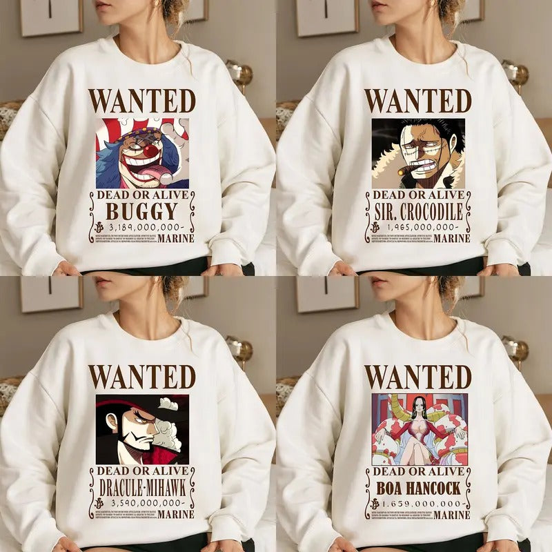 Former Seven Warlords of the Sea Shichibukai OP Wanted Pirates Anime Manga Characters Tshirt Crewneck Hoodie Cotton Fabric
