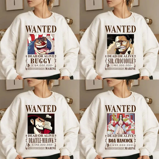 Former Seven Warlords of the Sea Shichibukai OP Wanted Pirates Anime Manga Characters Tshirt Crewneck Hoodie Cotton Fabric