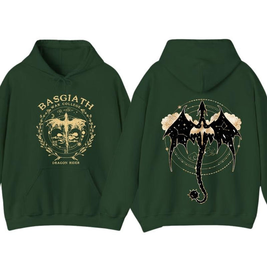 Fourth Wing Double Sided Hoodie Sweatshirt T-Shirt, Basgiath War College Hoodie War College Gift Daily Outfit Unisex Novel Sweater Pullover Tee