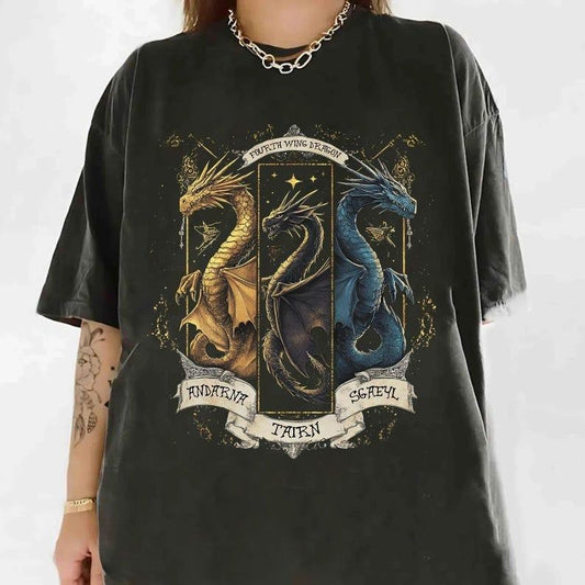 Fourth Wing Dragon Comfort Colors Shirt, Tairn & Andarna and Sgaeyl Shirt, Basgiath War College Tee, Andarna Hoodie, Bookish Gift for Reader