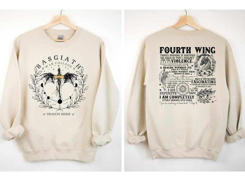 Fourth Wing Sweatshirt, Dragon Rider Sweatshirt, Basgiath War College Shirt, The Empyrean Series,Violet Sorrengail Fantasy Book