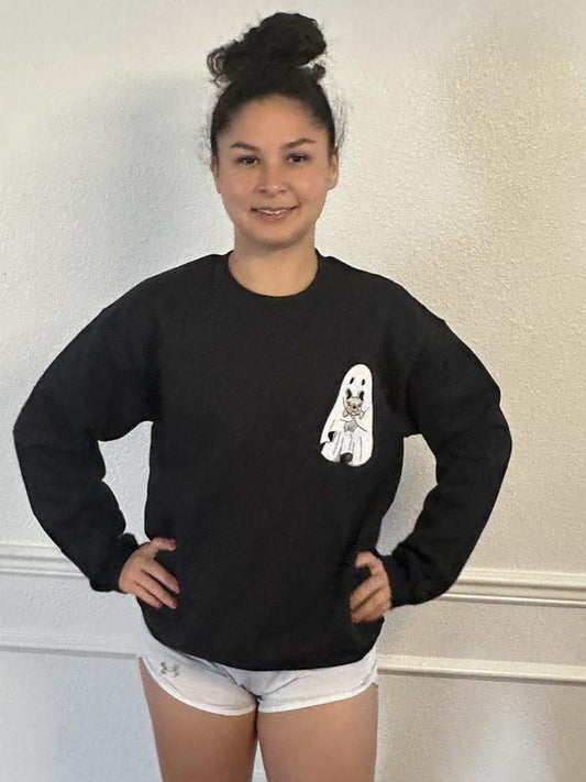 French Bulldog Halloween Ghost Embroidered Crewneck Sweatshirt