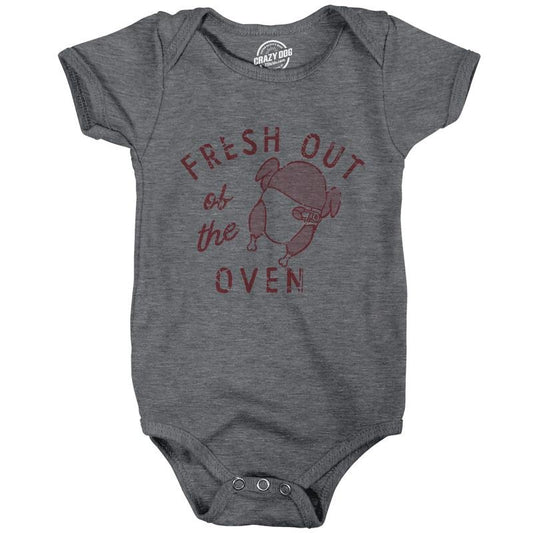 Fresh Out of the Oven Baby Bodysuit Funny Cute Thanksgiving Turkey Cooked Dinner Jumper for Infants Funny Baby Onesies Thanksgiving Onesie for Baby Funny Food Onesie Novelty Onesie Dark Grey