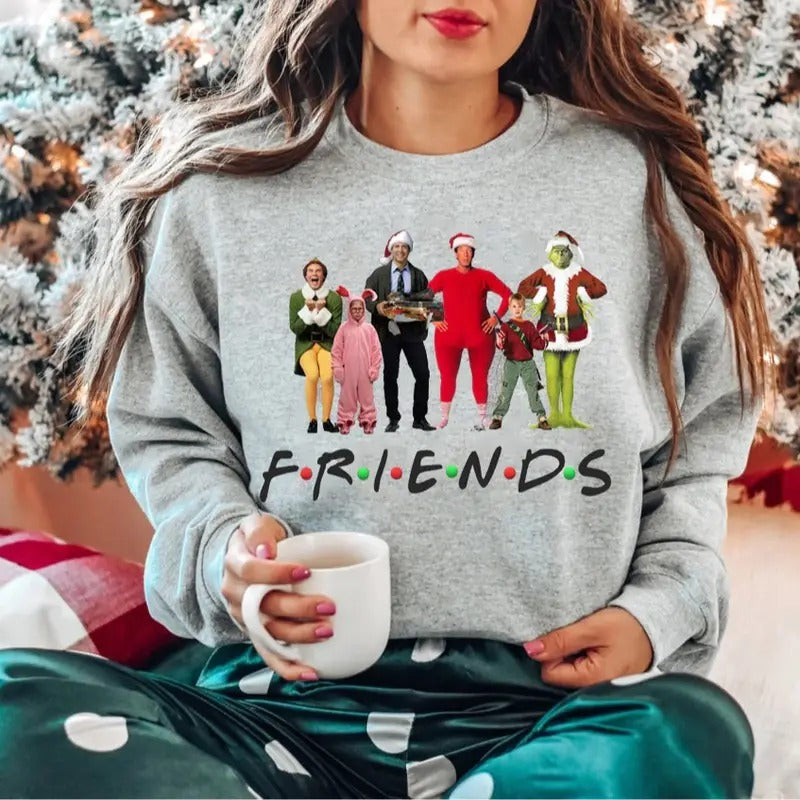Friends Christmas Crewneck Sweatshirt, Friends Christmas Movie Characters Tee Shirt, Winter Christmas Sweater, Holiday Season Shirt, Christmas Movie Watching Shirt, Xmas Gift