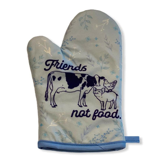 Friends Not Food Oven Mitt Cow Pig Chicken Vegan Plant Based Graphic Baking Glove Funny Graphic Kitchenwear Funny Food  Novelty Grey
