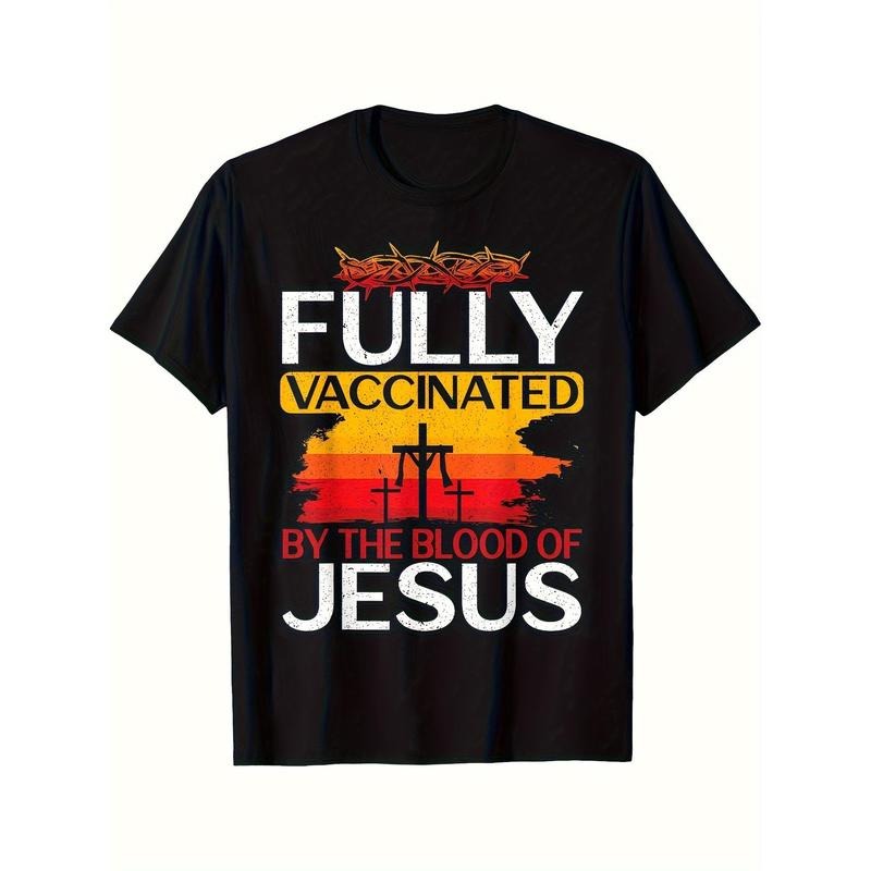 Fully Vaccinated By The Blood Of Jesus Gift For A For Jesus Printed T-shirt Comfortable Breathable, Casual Short Sleeve, Daily Wear, All Season, Black Men Made in USAstyle{n002}2
