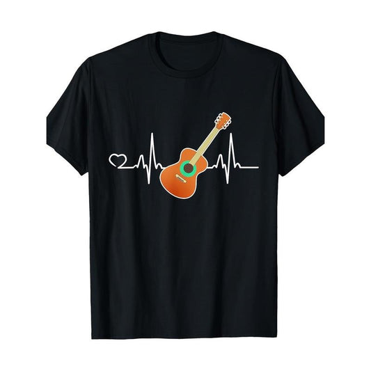 Fun guitar heartbeat guitarist instrument design T-shirt Made in USA