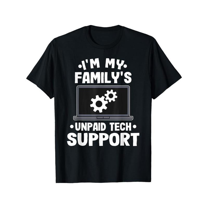 Funny 'Family's Unpaid Tech Support' Cotton T-Shirt for Men - Casual Crew Neck, Short Sleeve, Breathable Fabric Made in USA