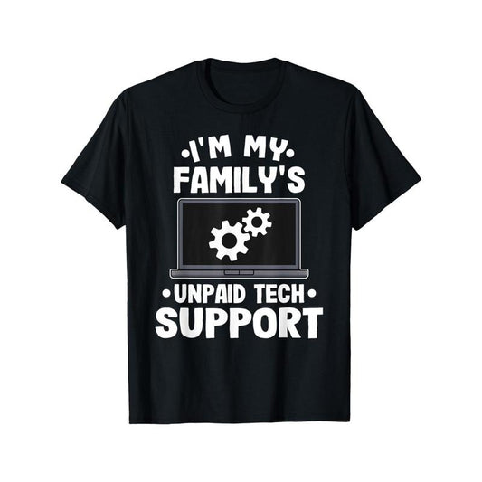 Funny 'Family's Unpaid Tech Support' Cotton T-Shirt for Men - Casual Crew Neck, Short Sleeve, Breathable Fabric Made in USA