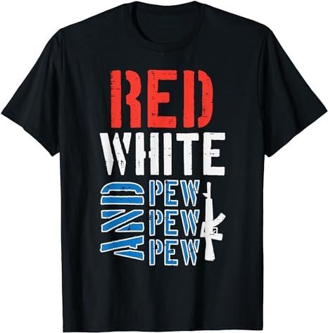 Funny 4th of July Shirts For Men, Red White And Pewpewpew Gun Funny 4th Of July Patriotic Men T-Shirt Menswear Top Casual Cotton Basic Fashion