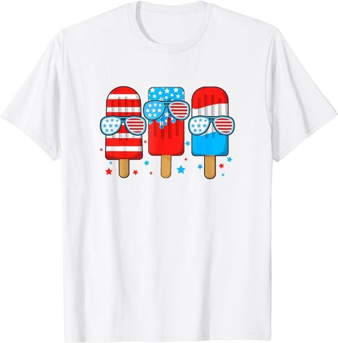 Funny 4th of July Shirts For Men, Stay Cool 4th July Popsicle All American Boys USA Flag Funny T-Shirt Menswear Top Casual Cotton