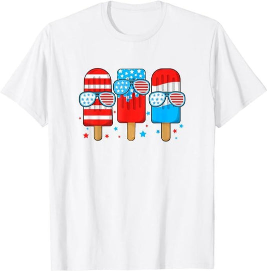 Funny 4th of July Shirts For Men, Stay Cool 4th July Popsicle All American Boys USA Flag Funny T-Shirt Menswear Top Casual Cotton