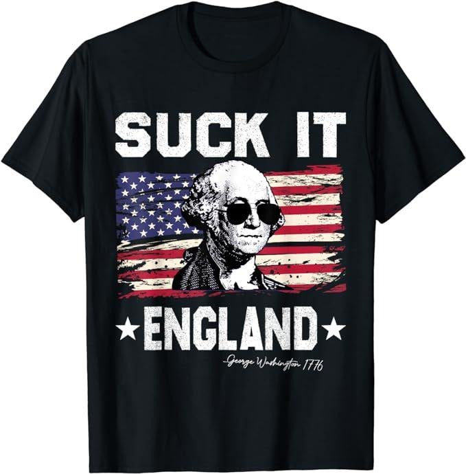 Funny 4th of July Shirts For Men, Suck It England Funny 4th of July George Washington 1776 T-Shirt Menswear Top Casual Cotton