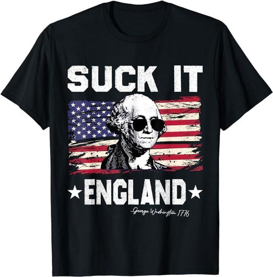 Funny 4th of July Shirts For Men, Suck It England Funny 4th of July George Washington 1776 T-Shirt Menswear Top Casual Cotton