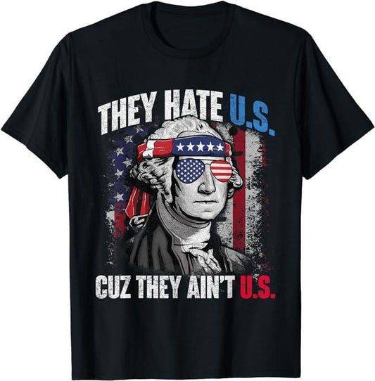 Funny 4th of July Shirts For Men, They Hate Us Cuz They Ain't Us USA American Flag 4th of July T-Shirt Menswear Top Casual Cotton Fashion Basic