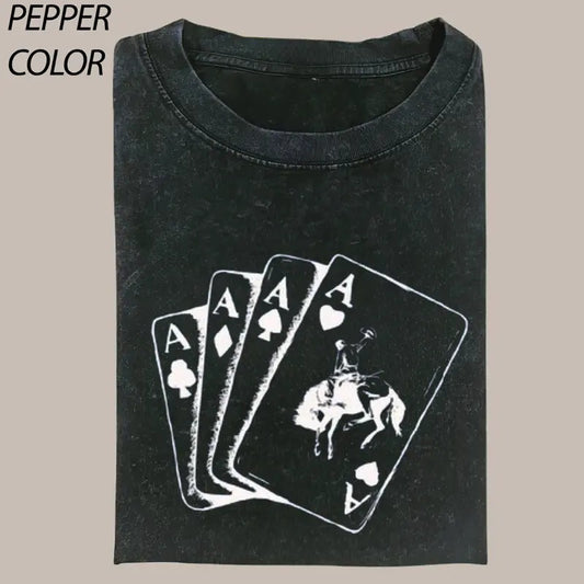 Funny Ace Card Cowboy T-shirt, Playing Card Shirt,Vintage Poker Graphic Tee Gift For Boyfriend Menswear Top Streetwear