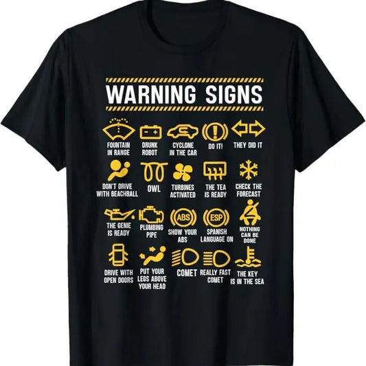 Funny Auto Mechanic Shirt, Warning Signs 101 Funny Car Mechanic T-Shirt - Menswear Casual Cotton