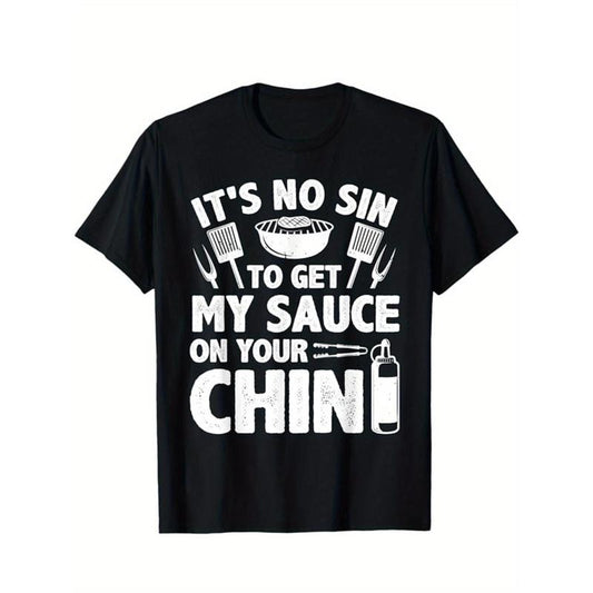 Funny BBQ Printed Men's Cotton Graphic T-shirt, Casual Short Sleeve Crew Neck T-shirt, Men's Tee For Outdoor made in usastyle{n002}2