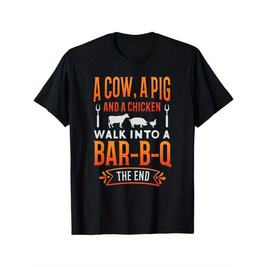 Funny BBQ Printed Men's Cotton Graphic T-shirt, Casual Short Sleeve Crew Neck T-shirt, Men's Tee For Outdoor made in usastyle{n002}4