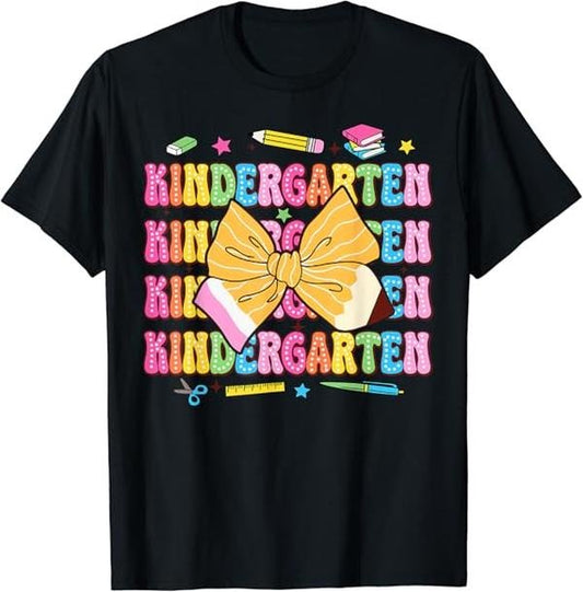 Funny Back To School Shirts, Coquette Bow Pencil Retro Kindergarten Funny Back To School T-Shirt Cotton Fashion Casual Classic
