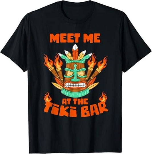 Funny Bar Shirts, Meet Me At The Tiki Bar Hawaiian Beach Luau Aloha T-Shirt Menswear Top - Funny Shirts For Night Out Casual Classic
