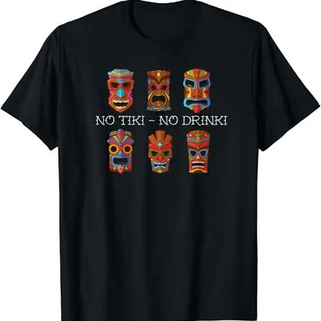 Funny Bar Shirts, Retro Tiki Bar Tribal Mask Drinking T-Shirt Menswear Top - Funny Shirts For Night Out Casual Classic