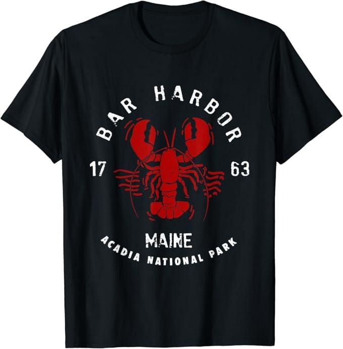 Funny Bar Shirts, Vintage Acadia National Park Bar Harbor Maine Lobster T-Shirt Menswear Top - Funny Shirts For Night Out Casual Classic
