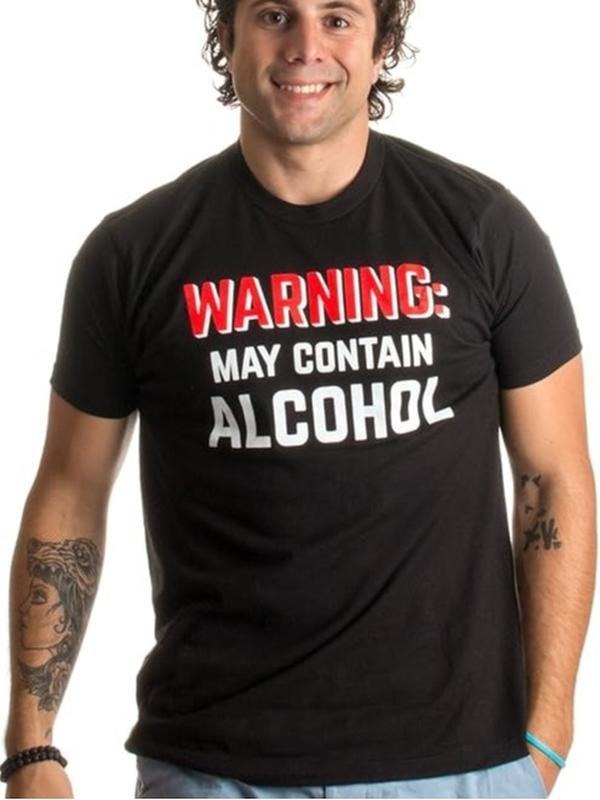 Funny Bar Shirts, Warning May Contain Alcohol T-Shirt Menswear Top - Funny Shirts For Night Out Casual Classic